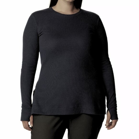 Columbia Black Holly Hideaway Waffle Weave Long-Sleeve Thumb Shirt Tunic Top 1X - Picture 2 of 9